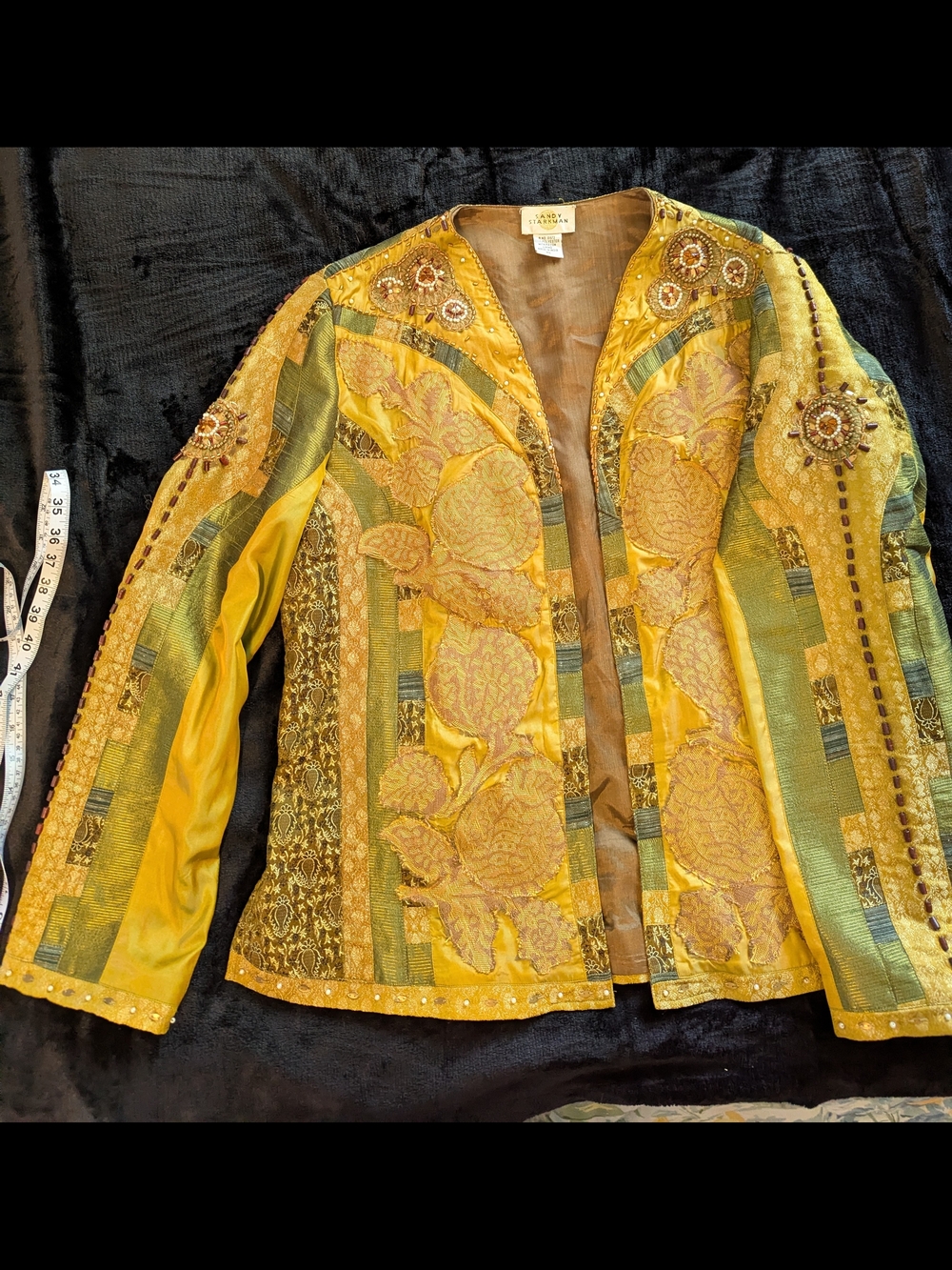 Sandy Starkman Embroidered Floral Yellow Women's Jacket